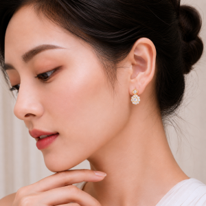 Bông Tai Vàng 610 Đính Đá Hoa Tấm Kết Thoi Tấm B083442