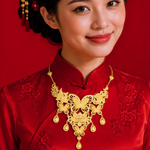 Dây Chuyền Cưới Vàng 980 Liền Mặt Bướm Hoa Sen Tòn Ten Giọt D095366