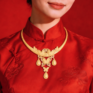 Kiềng Cưới Vàng 980 Chạm Kết Bướm Tòn Ten K011306