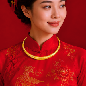 Kiềng Cưới Vàng 980 Chạm Hoa 1C5 K012306