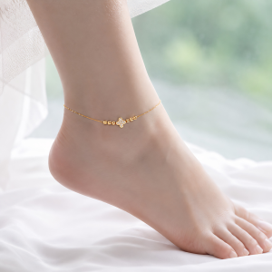 Lắc Chân Nữ Vàng 610 Cong Bi Hoa Tấm L056607