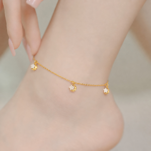 Lắc Chân Nữ Vàng 610 Cong Tòn Ten Trăng Sao Tấm Máy L073052