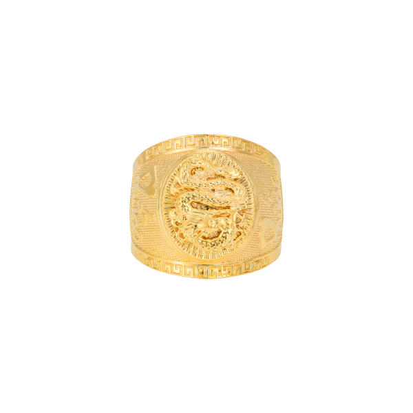 Nhẫn Nam Vàng 610 Nam Oval Rồng Đai Chữ Phước